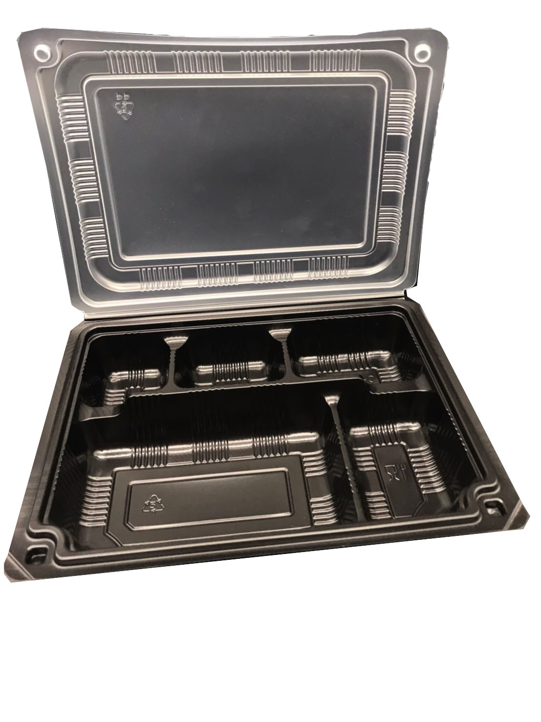 5compartblack-1.jpg (TLH-B05) กล่องใส่อาหาร 5 ช่องดำ+ใส 950 ml